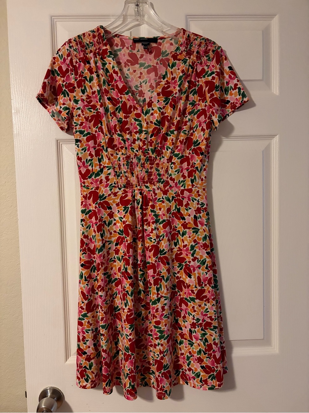 Maggy London Floral V-Neck Smock Waist Dress - Multicolor